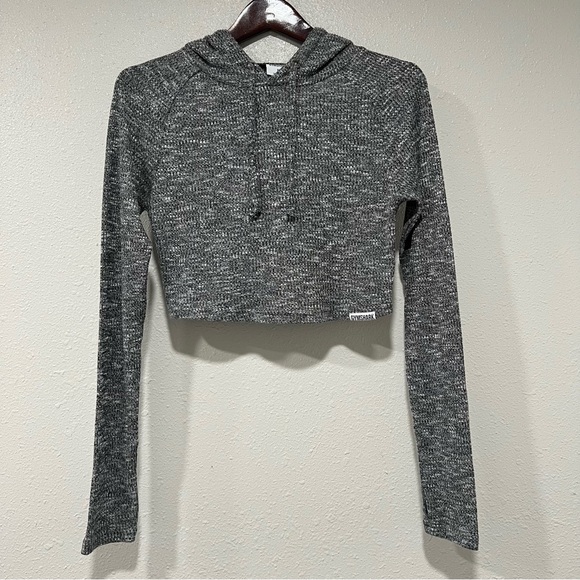 GYMSHARK Slounge Waffle Knit Cropped Hoodie Women’s Size Medium Gray Thumbholes - Picture 1 of 8